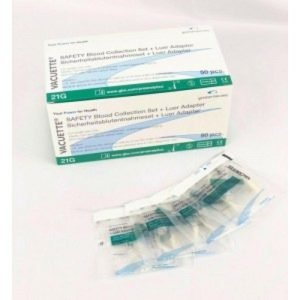 Vacuette 21g Safety Butterfly Collection Needle Set w/ Luer Adapter , 50/ Bx