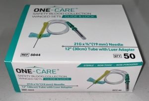 One-Care 21g x 3/4” x 12” Safety Blood Collection Winged Sets Glide & Lock 50/BX