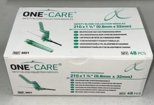 One-Care 21g x 1 ¼” Safety Blood Collection Needles 48/BX